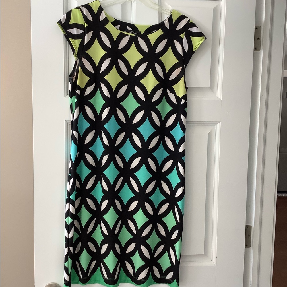 R&K Black and Lime Geometric Dress